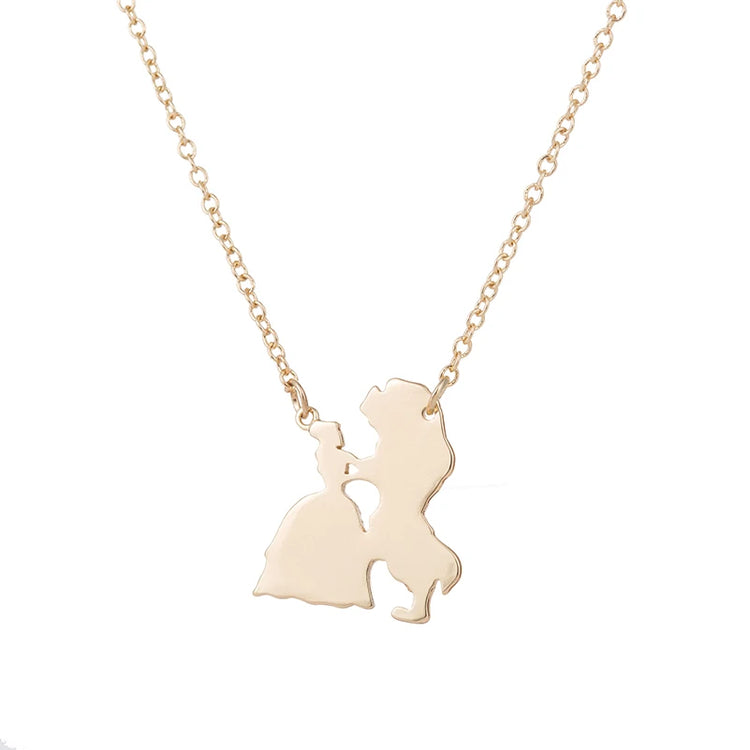 2025 New Movie Jewelry Beauty and the Beast Necklace for Women Prince Princess Pendant Necklaces Lover Accessories Gifts - DaHui