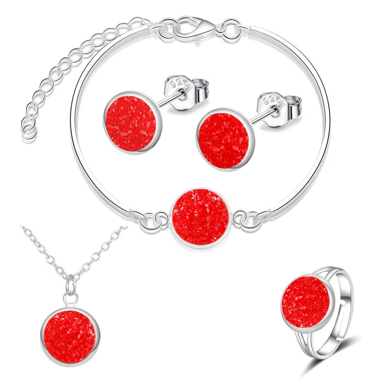 Luxury Quality Quartz Rhinestone Jewelry Sets for Women Simple Round Earrings Necklaces Set Bridal 4 Piece Silver Plated Jewelry - DaHui