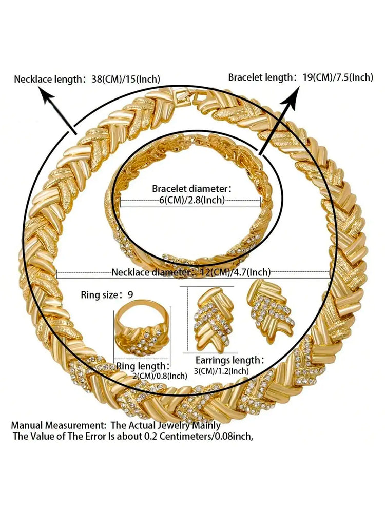 Dubai Jewelry Set For Woman 18K Gold Plated Luxury Necklace Earrings Bracelet and Ring Set Jewelry Wedding Party Trending - DaHui