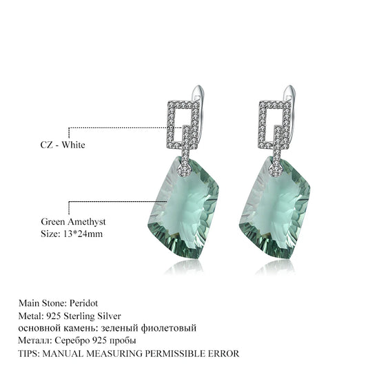 Alt Tag: 925 sterling silver jewelry set for women green amethyst drop earrings with CZ white accents, 13x24mm gemstone