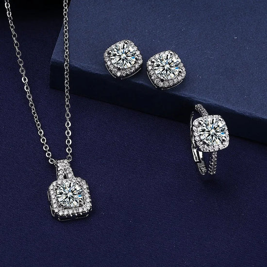 3pcs Suit Necklaces Simulated Flash Mosang Diamond Earring Women&