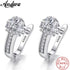 Alt Tag: 925 sterling silver zircon flower earrings by Andara, sparkling floral hoop earrings with clear zircon stones, S925 sterling silver