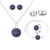 Luxury Quality Quartz Rhinestone Jewelry Sets for Women Simple Round Earrings Necklaces Set Bridal 4 Piece Silver Plated Jewelry - DaHui