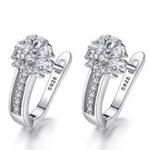 Alt Tag: 925 sterling silver zircon flower earrings hoop pair, S925 marked, sparkling crystal floral design for women