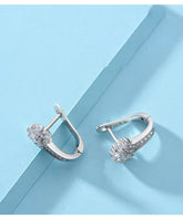 Alt Tag: 925 sterling silver zircon flower earrings, sparkling crystal floral hoop earrings in silver, elegant women’s jewelry