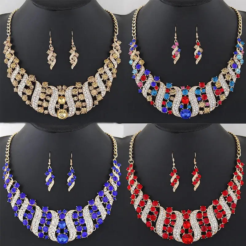 Elegant silver plated pearl necklace and earrings set, crystal jewelry set for women for wedding occasion