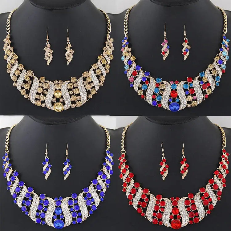 Elegant silver plated pearl necklace and earrings set, crystal jewelry set for women for wedding occasion