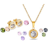 Alt Tag: wedding crystal choker necklace and earring set gold round crystal pendant necklace with matching stud earrings