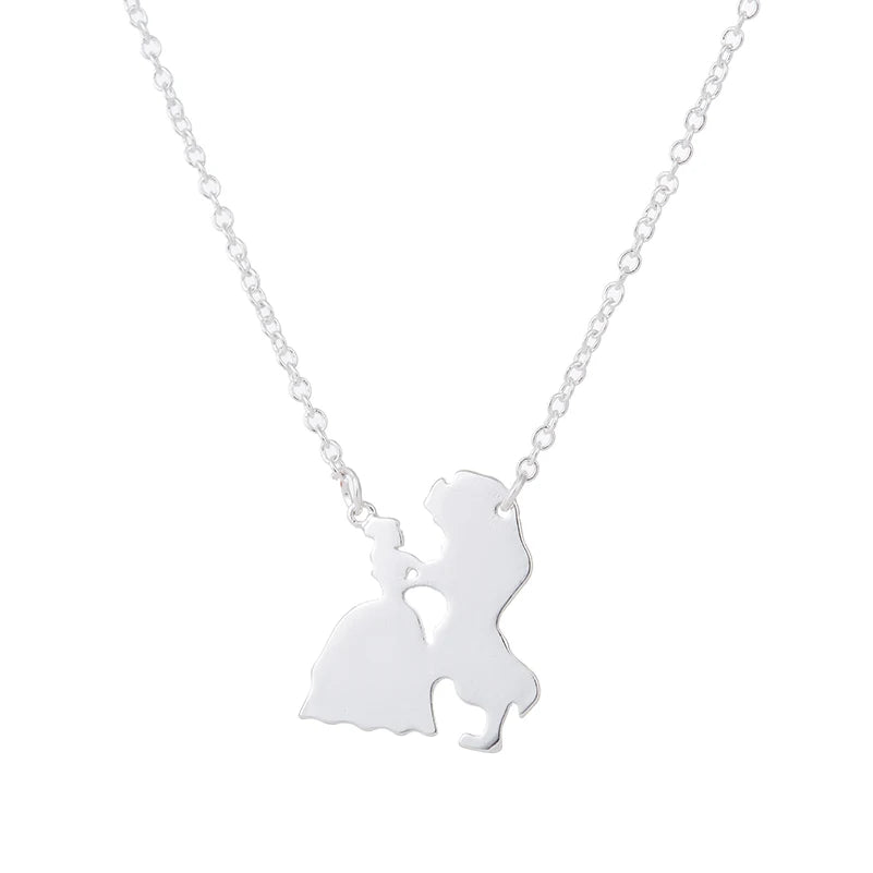 2025 New Movie Jewelry Beauty and the Beast Necklace for Women Prince Princess Pendant Necklaces Lover Accessories Gifts - DaHui