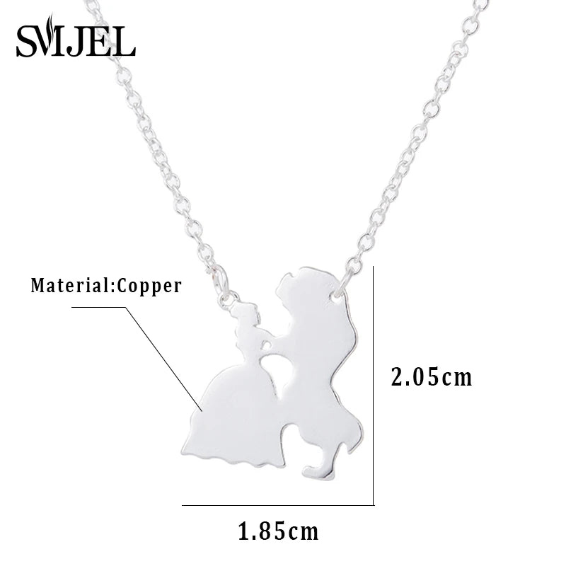 2025 New Movie Jewelry Beauty and the Beast Necklace for Women Prince Princess Pendant Necklaces Lover Accessories Gifts - DaHui