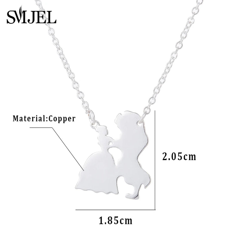 2025 New Movie Jewelry Beauty and the Beast Necklace for Women Prince Princess Pendant Necklaces Lover Accessories Gifts - DaHui