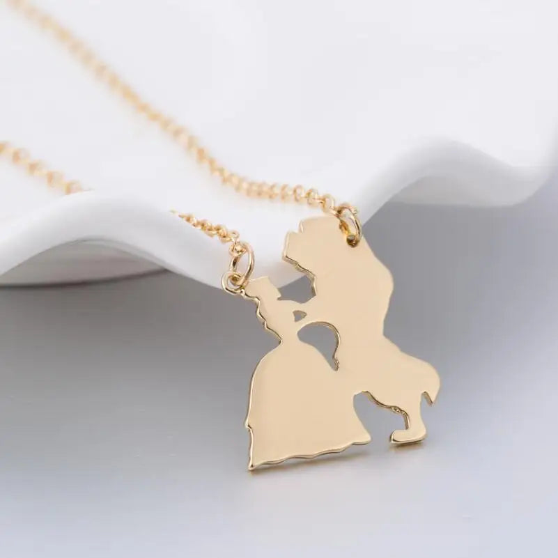 2025 New Movie Jewelry Beauty and the Beast Necklace for Women Prince Princess Pendant Necklaces Lover Accessories Gifts - DaHui