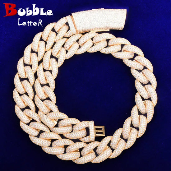Miami Cuban link chain necklace with iced out design in gold finish, perfect for hip hop jewelry enthusiasts.