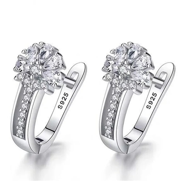 Alt Tag: 925 sterling silver zircon flower earrings S925 hoop huggie earrings with sparkling crystal floral design for women