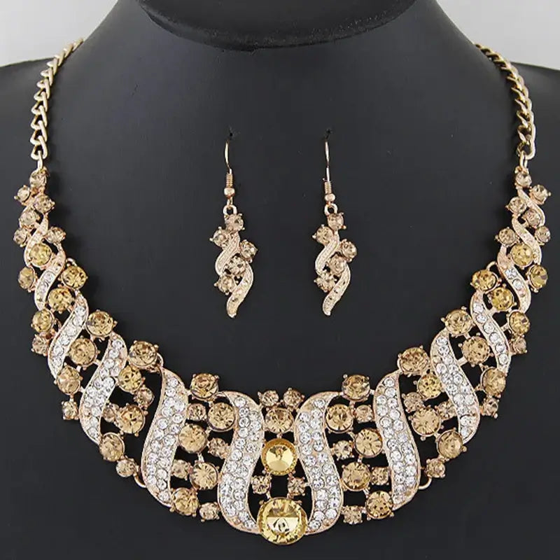 Luxury silver plated pearl necklace and earrings set, crystal bridal jewelry set for women wedding occasion