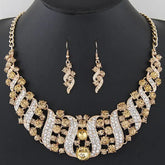 Luxury silver plated pearl necklace and earrings set, crystal bridal jewelry set for women wedding occasion