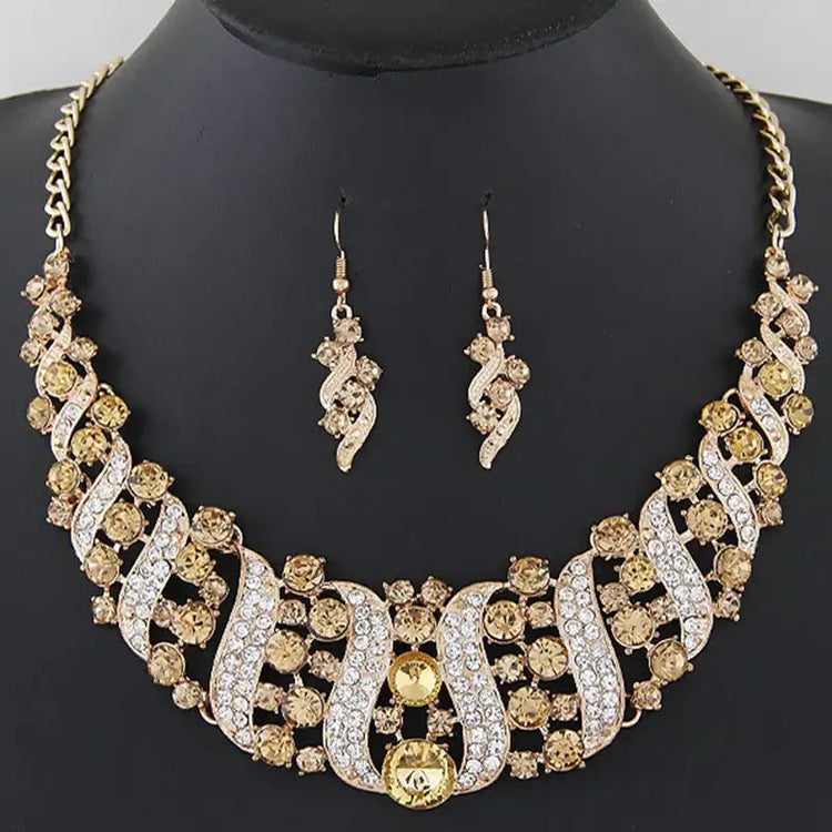 Luxury silver plated pearl necklace and earrings set, crystal bridal jewelry set for women wedding occasion