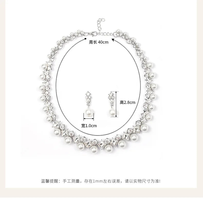 pearl necklace and earrings set for women with rhinestone crystal detailing, 40cm necklace and matching drop earrings size chart