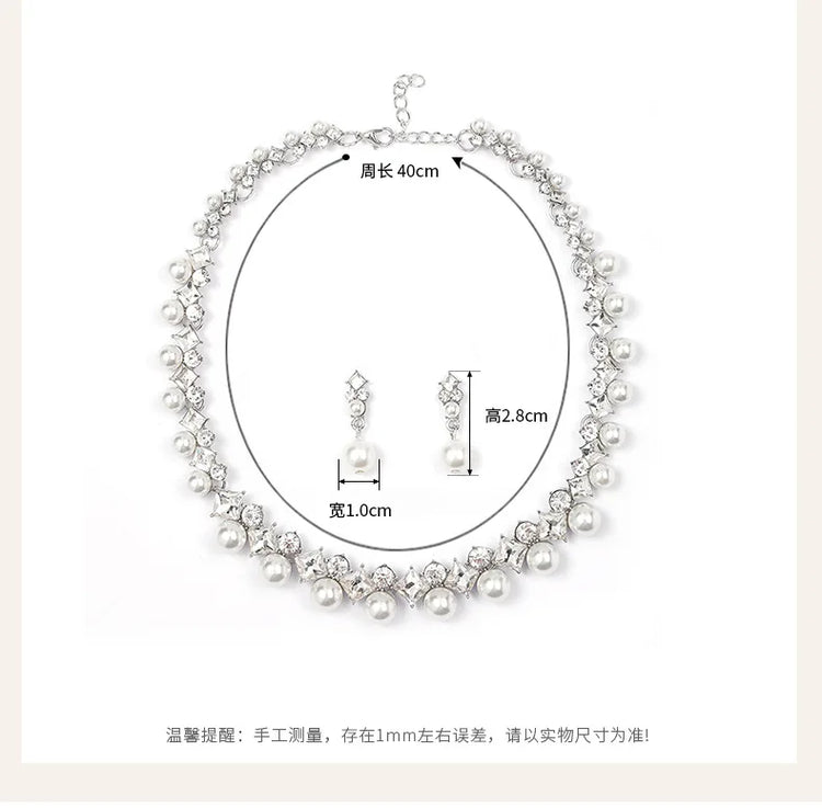 pearl necklace and earrings set for women with rhinestone crystal detailing, 40cm necklace and matching drop earrings size chart