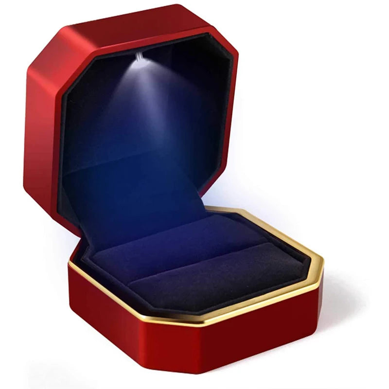 Alt Tag: Elegant velvet LED velvet ring box with light jewelry ring box for proposal engagement wedding