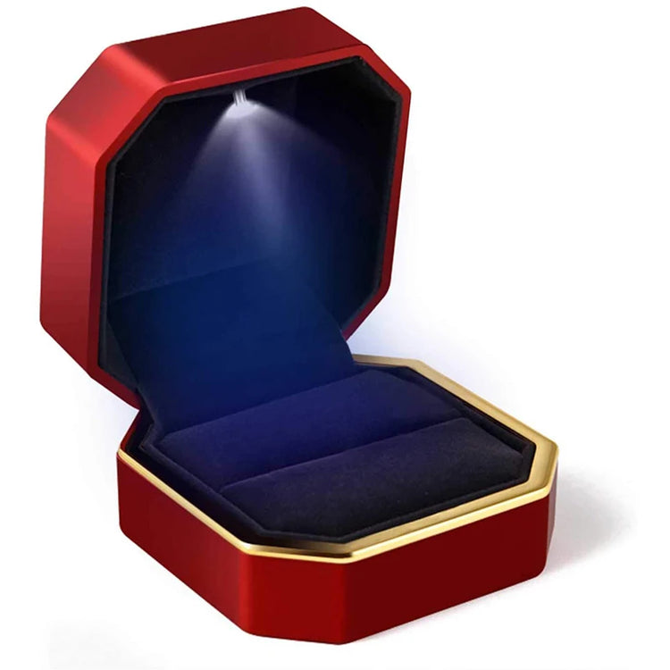 Alt Tag: Elegant velvet LED velvet ring box with light jewelry ring box for proposal engagement wedding