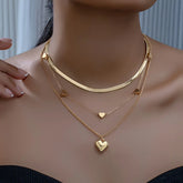 54 piece fashion jewelry set layered gold heart pendant necklace set on model neck