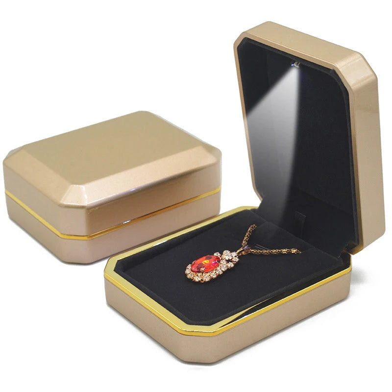 LED velvet ring box with light luxury velvet jewelry ring box with LED light for proposal engagement wedding gift display