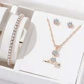5 piece crystal jewelry set for women rose gold crystal necklace ring stud earrings and tennis bracelet in gift box
