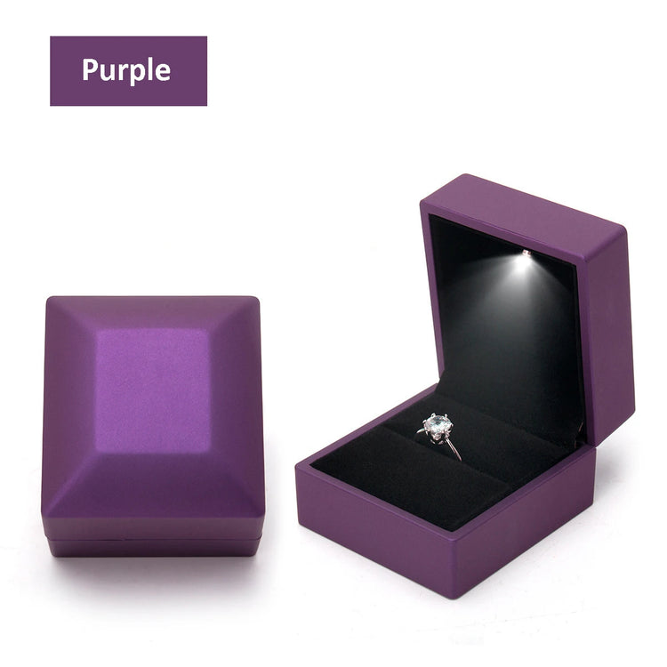 LED velvet ring box with light, luxury velvet jewelry ring box, proposal engagement wedding gift display case, purple
