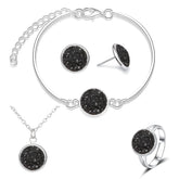 Luxury Quality Quartz Rhinestone Jewelry Sets for Women Simple Round Earrings Necklaces Set Bridal 4 Piece Silver Plated Jewelry - DaHui