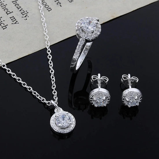 Gold pearl necklace gift for women” SPECIFICATIONS Brand Name: other Choice: yes Main Stone: CRYSTAL Metals Type: Silver Occasion: Wedding,Party,Anniversary Product name: Necklace\r\n Color: Silver Zircon Crystal Silver Jewelry Necklace Ring Earrings Set