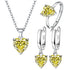 Alt Tag: heart zircon 925 silver bridal jewelry set with yellow heart-cut zircon necklace, ring and drop earrings in sterling silver
