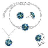Luxury Quality Quartz Rhinestone Jewelry Sets for Women Simple Round Earrings Necklaces Set Bridal 4 Piece Silver Plated Jewelry - DaHui
