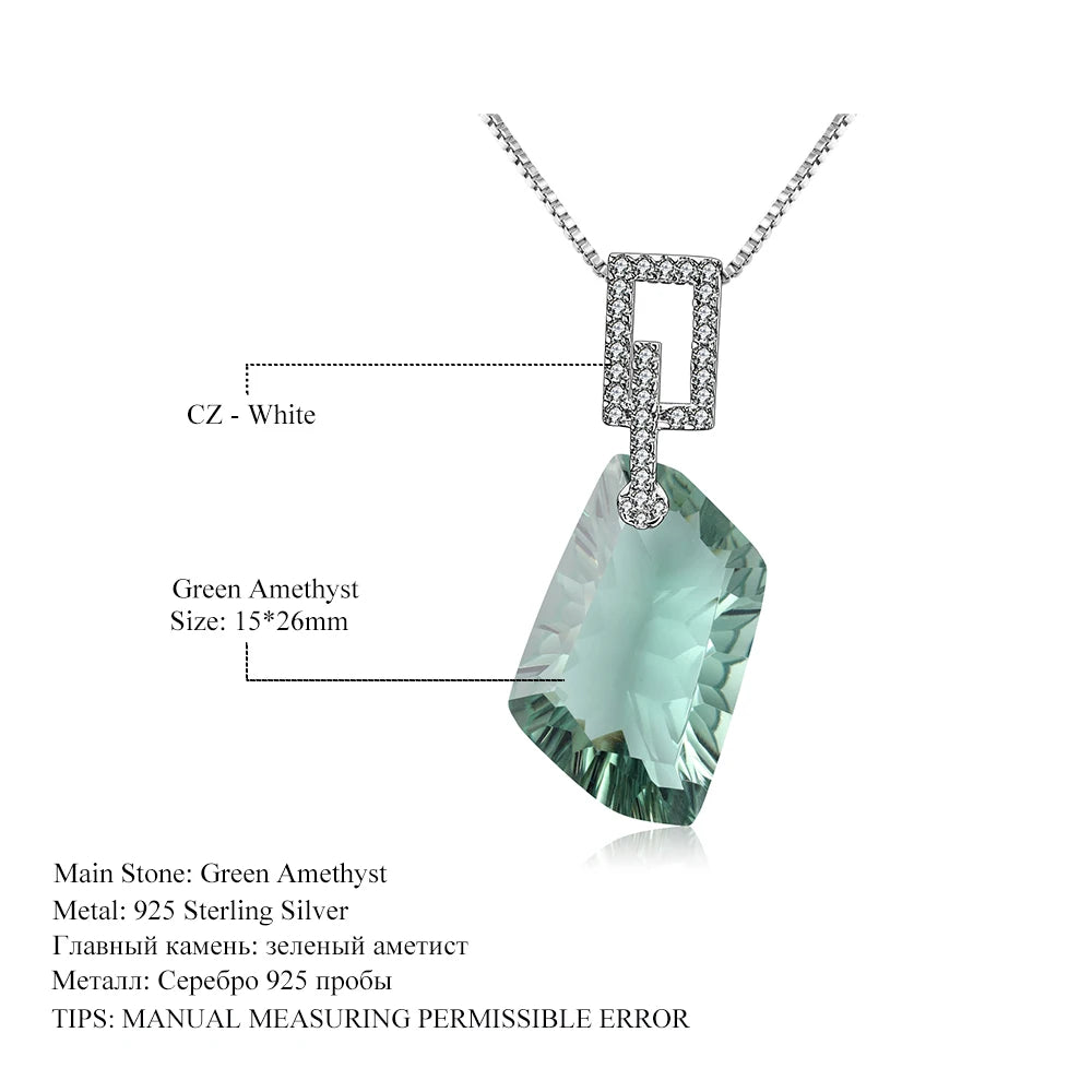 Alt Tag: 925 sterling silver jewelry set for women green amethyst pendant necklace with white CZ rectangular link, 15x26mm stone
