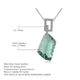 Alt Tag: 925 sterling silver jewelry set for women green amethyst pendant necklace with white CZ rectangular link, 15x26mm stone