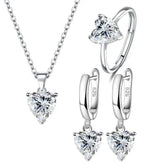 Alt Tag: heart zircon 925 silver bridal jewelry set with heart-cut zircon necklace, ring and drop earrings in sterling silver