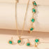 Alt Tag: heart crystal jewelry set for women gold-tone necklace bracelet earrings ring with green heart crystals