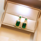 Alt Tag: titanium steel green zircon necklace for women with emerald green rectangular zircon drop pendant in gift box