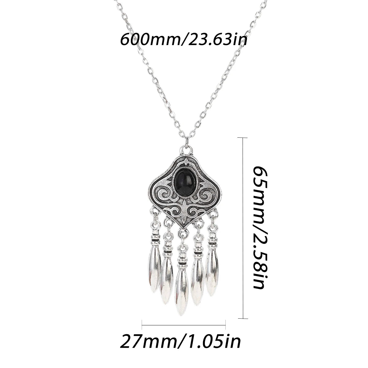 silver plated turquoise indian jewelry set pendant necklace with tassel drops, 600mm chain, 65mm pendant, 27mm width
