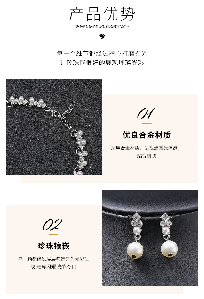 pearl necklace and earrings set for women with silver-tone chain pearl necklace and matching drop pearl earrings product detail