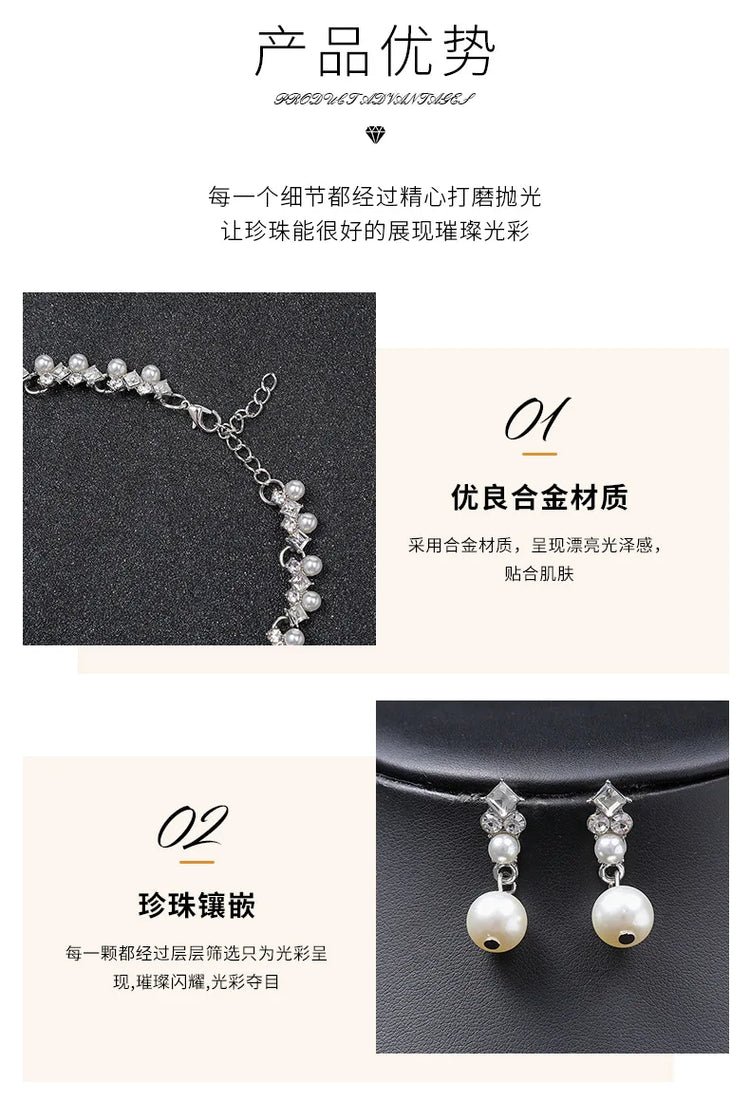 pearl necklace and earrings set for women with silver-tone chain pearl necklace and matching drop pearl earrings product detail