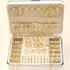 Alt Tag: 54 piece fashion jewelry set with gold-tone hoop earrings, rings, and chains organized in a travel jewelry box