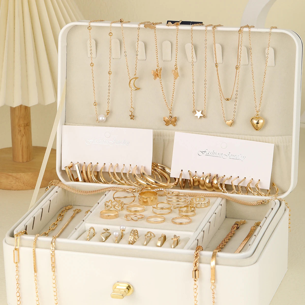 Elegant Vintage Chic Jewelry Set Including Pendant Necklaces,Twisted C-Hoop Earrings,Gold Color Rings,Bracelet ,Daily Outfits - DaHui