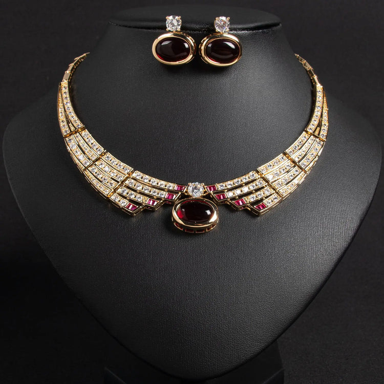 Alt Tag: bridal necklace and earrings set with crystal collar necklace and matching stud earrings, gold-tone, lead & nickel free