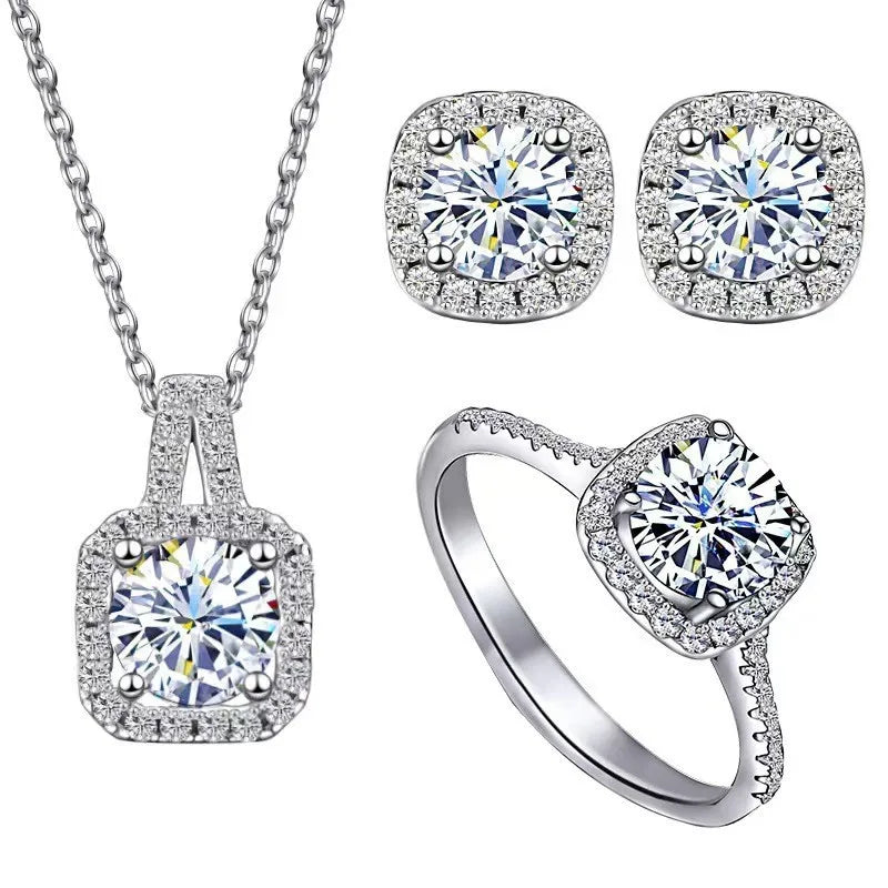 3pcs Suit Necklaces Simulated Flash Mosang Diamond Earring Women&