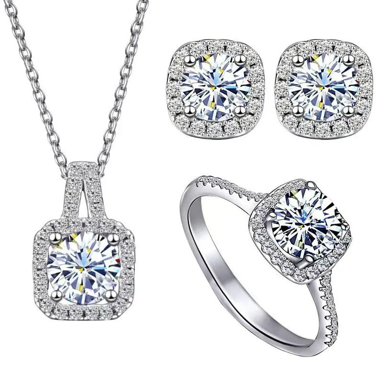 3pcs Suit Necklaces Simulated Flash Mosang Diamond Earring Women&