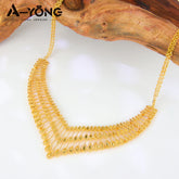 21k gold plated Dubai bridal jewelry set Turkish vintage 21K gold plated necklace for wedding
