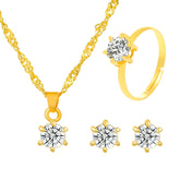 Alt Tag: 5 piece crystal jewelry set for women gold-tone necklace pendant ring and crystal stud earrings fashion set