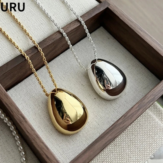 Modern Jewelry Simple Delicate Design Smooth Metal Teardrop Pendant Necklace For Women Female Party Gift Dropshipping - DaHui
