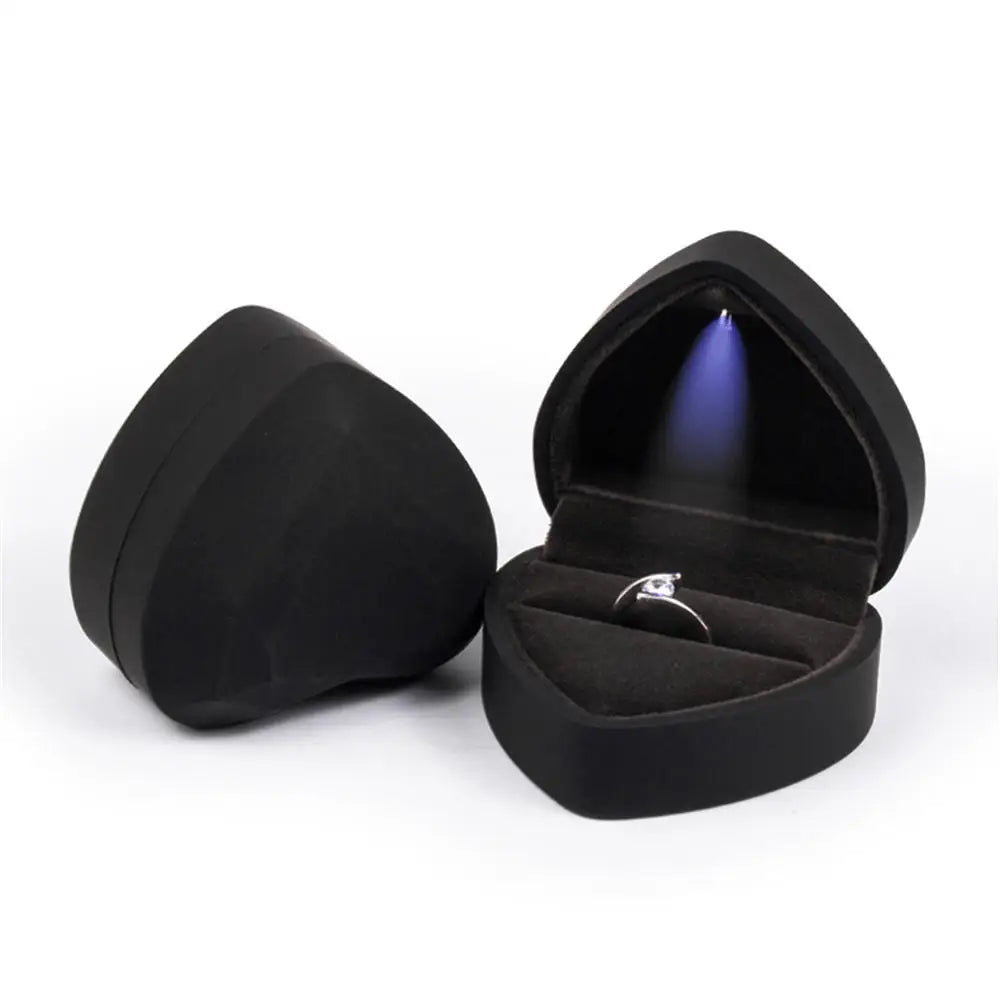 Alt Tag: LED velvet ring box with light luxury black velvet jewelry ring box with LED light for proposal engagement wedding